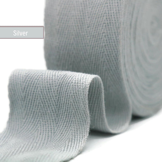 2" & 1.5" & 1.18'' & 1" Cotton Twill Tape - 10 Yards - 50+ Colors -%100 Natural Cotton 1 Inch 1.5 Inch 2 Inch Herringbone Bias Binding Cotton Tape Trim for Sewing Wrapping Craft DIY 10575 (Silver)…