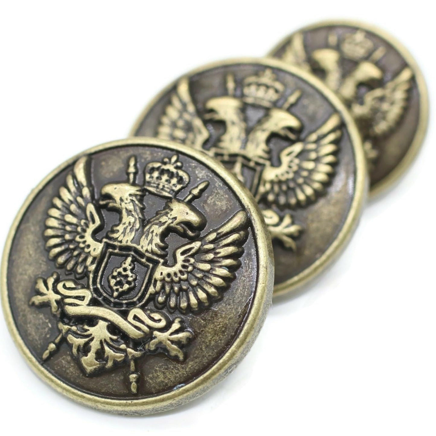 Gold Metal Shank Buttons - 12 Pcs - 3 Size Options - Twin Eagle Round Metal Shank Buttons for Men Women Blazer Coat Uniform Shirt Suit and Jacket Sewing Craft DIY N3403