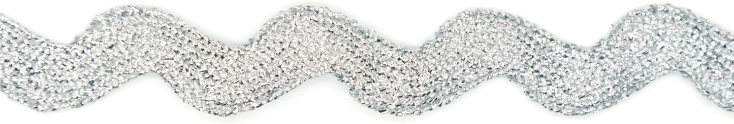 Glitter RIC Rac Trim - 5/8 Inch (15mm) - 5 Yards - Silver Wave Bending Fringe Trim Glitter Lace Ribbon RIC Rac Trim for Sewing Clothes Gift Wrapping Home Party Decoration GL0205