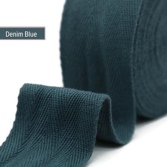 2" & 1.5" & 1.18'' & 1" Cotton Twill Tape - 10 Yards - 50+ Colors -%100 Natural Cotton 1 Inch 1.5 Inch 2 Inch Herringbone Bias Binding Cotton Tape Trim for Sewing Wrapping Craft DIY 10445 (DenimBlue)…