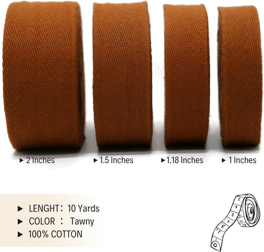 2" & 1.5" & 1.18'' & 1" Cotton Twill Tape - 10 Yards - 50+ Colors -%100 Natural Cotton 1 Inch 1.5 Inch 2 Inch Herringbone Bias Binding Cotton Tape Trim for Sewing Wrapping Craft DIY 10474 (Tawny)…
