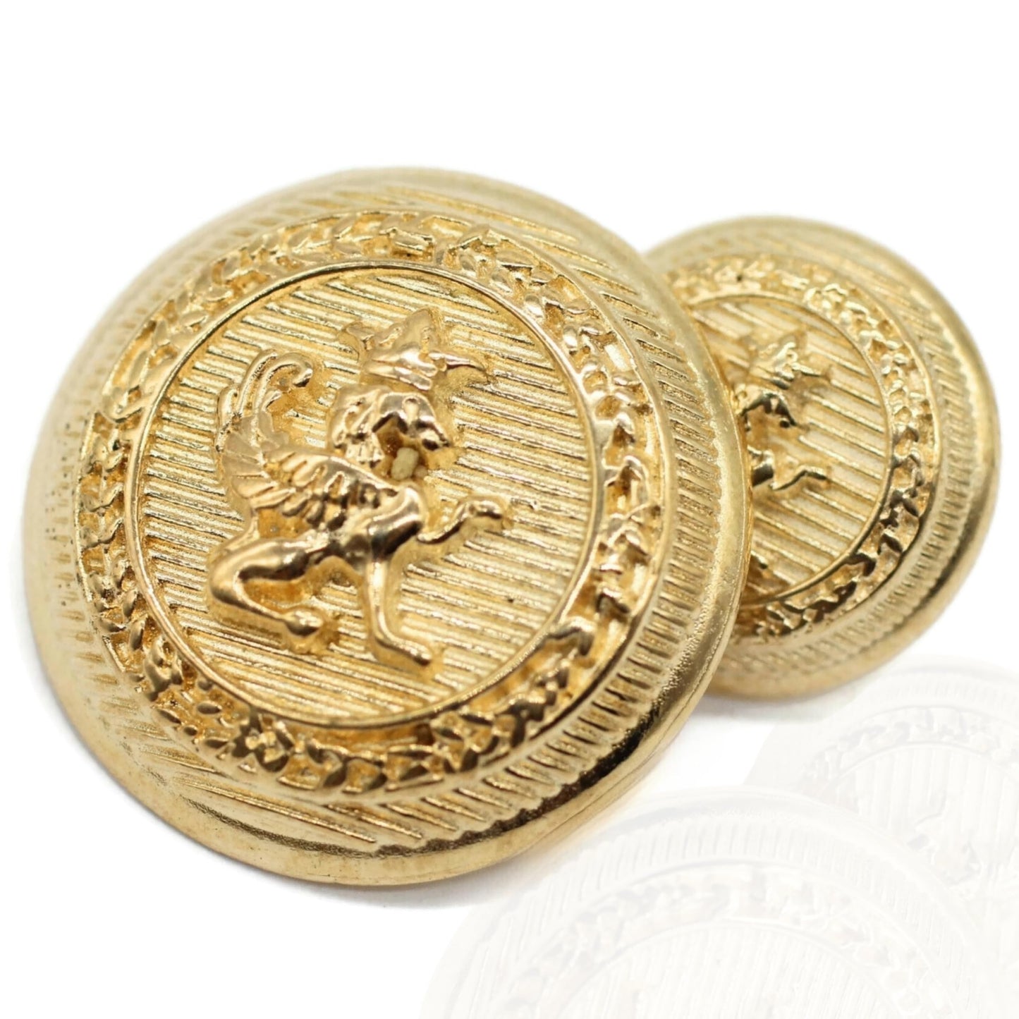 Lion Gold Metal Shank Buttons 2 Size Options - 12 Piece Premium Crown Round Wave Metal Shank Buttons for Men Women Blazer Coat Uniform Shirt Suit and Jacket Sewing Craft DIY 15mm, BL4231