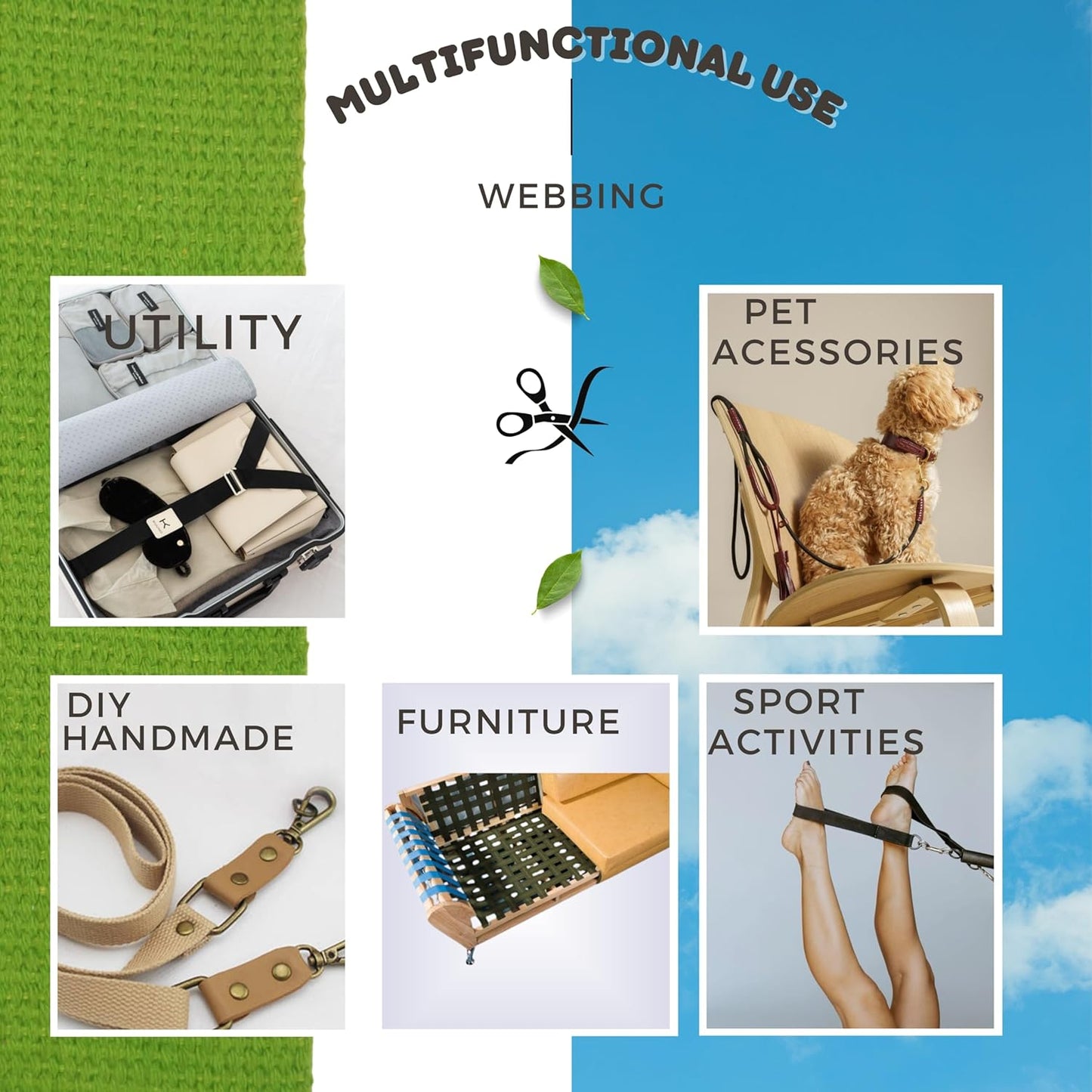 Cotton Webbing 2" & 1.5'' & 1" - 5 Yards - 50+ Colors -%100 Natural Cotton - Turkish Woven - Heavy Duty 1 Inch 1.5 Inch 2 Inch Canvas Webbing for Sewing Straps Bags Climbing Indoors Craft DIY 11315…