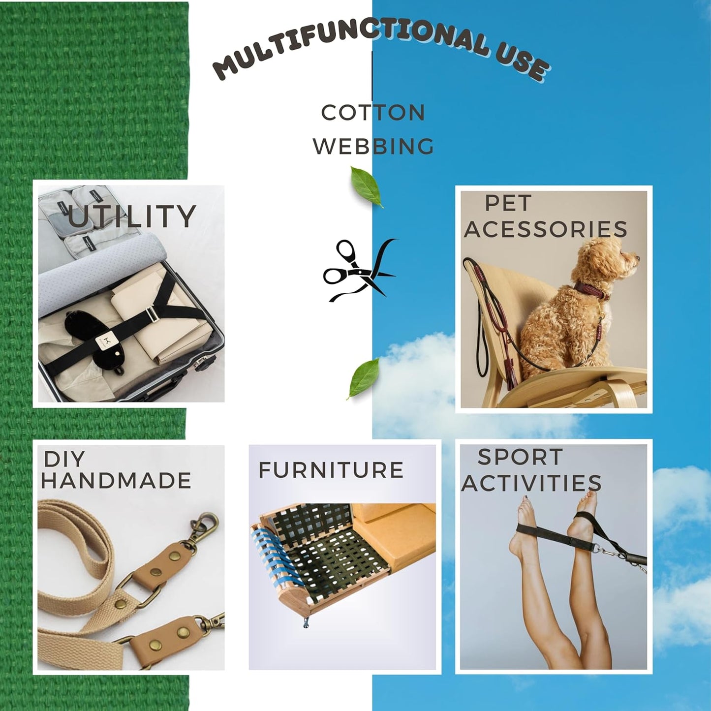 Cotton Webbing 2" & 1.5'' & 1" - 5 Yards - 50+ Colors -%100 Natural Cotton - Turkish Woven - Heavy 1 Inch 1.5 Inch 2 Inch Green Canvas Webbing for Sewing Straps Bags Climbing Indoors Craft DIY 11335…