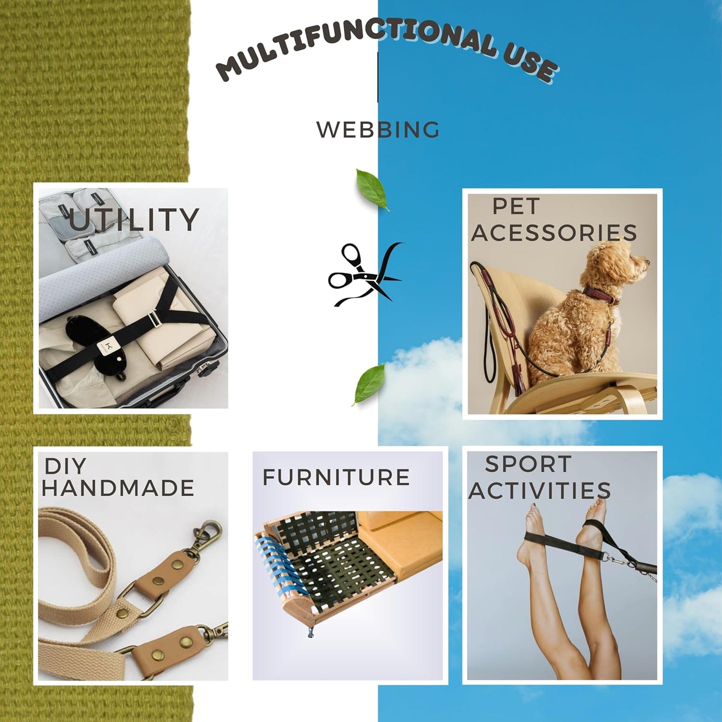 Cotton Webbing 2" & 1.5'' & 1" - 5 Yards - 50+ Colors -%100 Natural Cotton - Turkish Woven - Heavy Duty 1 Inch 1.5 Inch 2 Inch Canvas Webbing for Sewing Straps Bags Climbing Indoors Craft DIY 11305…