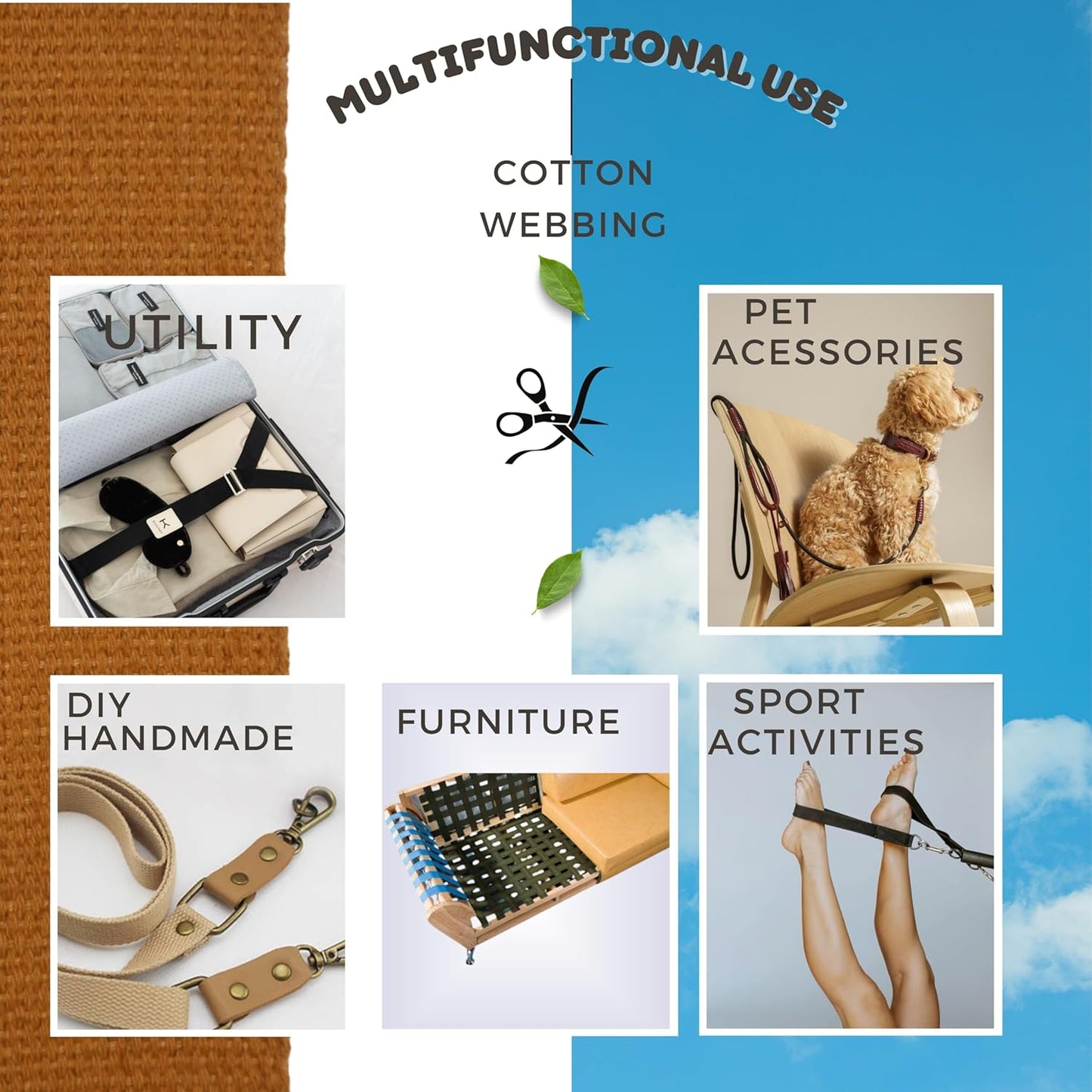 Cotton Webbing 2" & 1.5'' & 1" - 5 Yards - 50+ Colors -%100 Natural Cotton - Turkish Woven - Heavy Duty1 Inch 1.5 Inch 2 Inch Canvas Webbing for Sewing Straps Bags Climbing Indoors Craft DIY 11465…