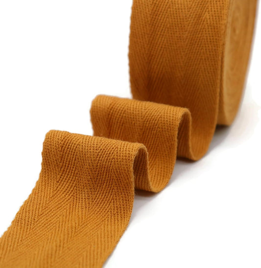 2" & 1.5" & 1.18' & 1" Cotton Herringbone Bias Binding Tape - 10 Yards - 50+ Colors - 100% Natural Cotton - Sewing, Wrapping, Craft, DIY - 10145 (MeriGold)