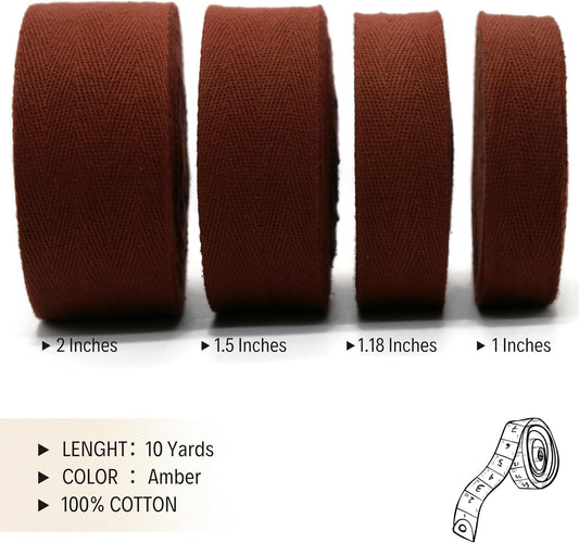2" & 1.5" & 1.18'' & 1" Cotton Twill Tape - 10 Yards - 50+ Colors -%100 Natural Cotton 1 Inch 1.5 Inch 2 Inch Herringbone Bias Binding Cotton Tape Trim for Sewing Wrapping Craft DIY 10495 (Amber)…
