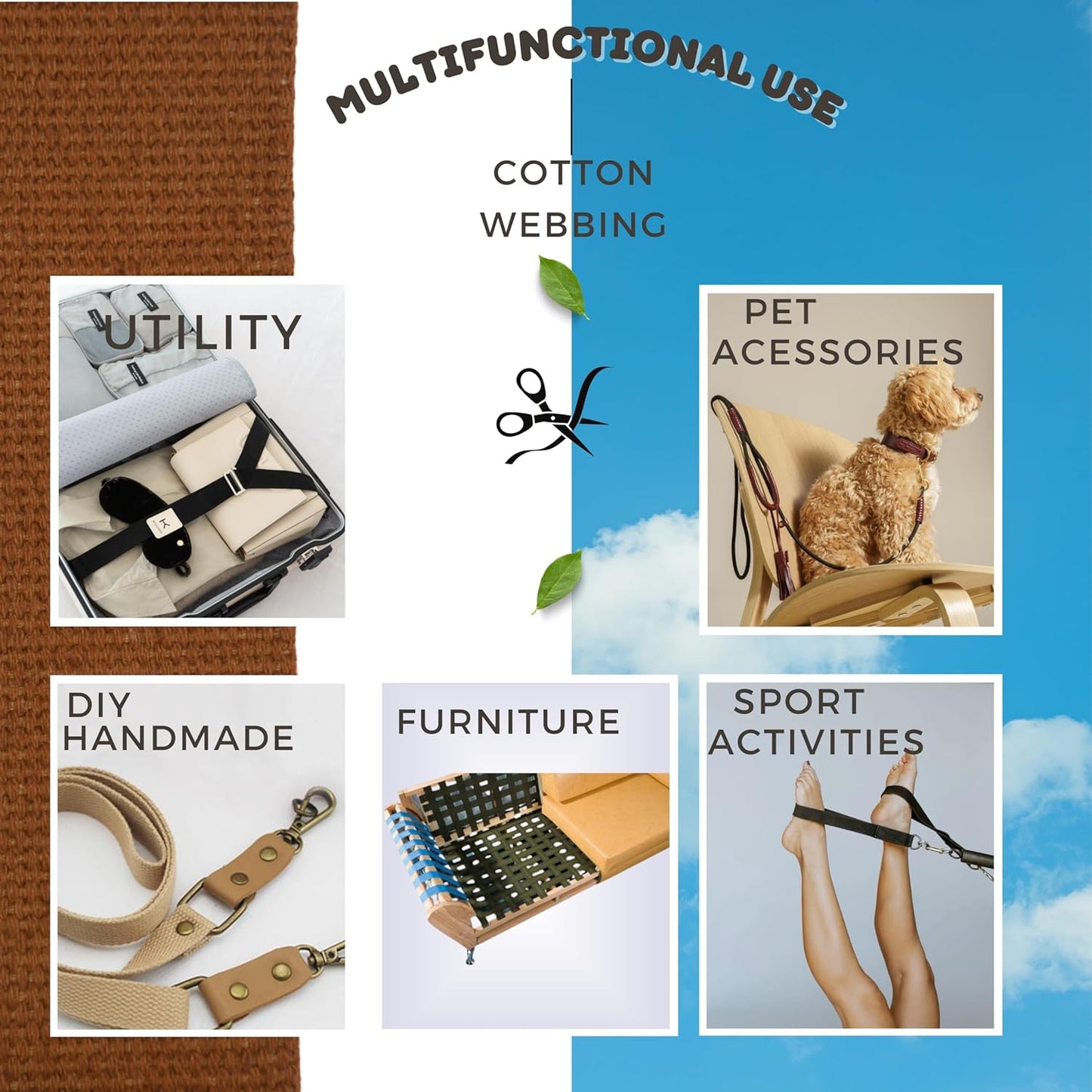 Cotton Webbing 2" & 1.5'' & 1" - 5 Yards - 50+ Colors -%100 Natural Cotton - Turkish Woven - Heavy Duty1 Inch 1.5 Inch 2 Inch Canvas Webbing for Sewing Straps Bags Climbing Indoors Craft DIY 11455…