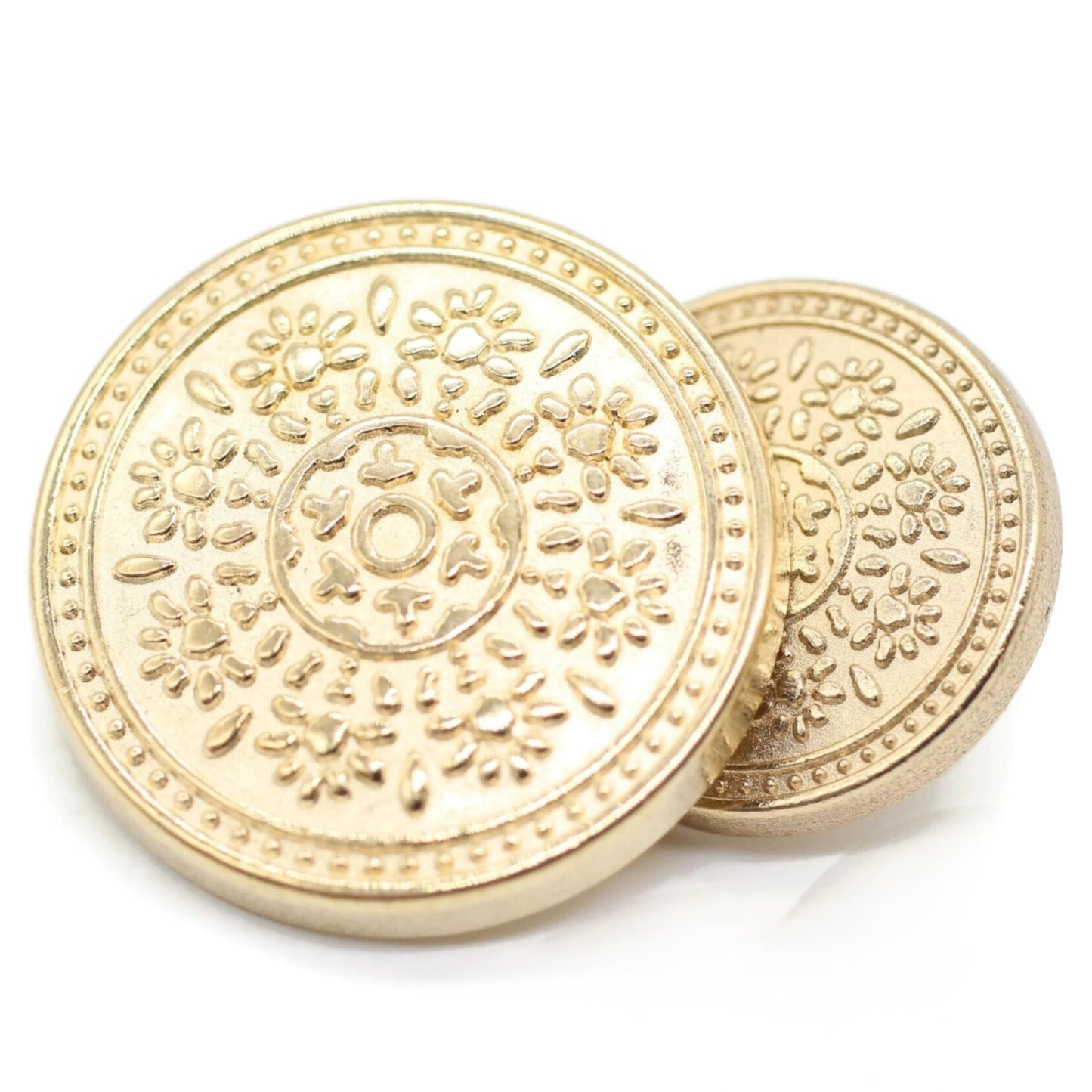 Gold Metal Shank Buttons - 12 Pcs - 2 Size Options - Luxury Floral Round Metal Shank Buttons for Men Women Blazer Coat Uniform Shirt Suit and Jacket Sewing Craft DIY N0802