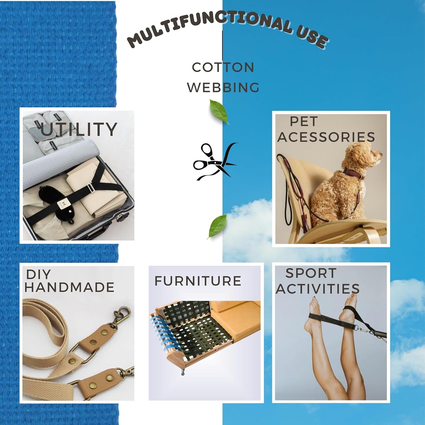 Cotton Webbing 2" & 1.5'' & 1" - 5 Yards - 50+ Colors -%100 Natural Cotton - Turkish Woven - Heavy 1 Inch 1.5 Inch 2 Inch Canvas Webbing for Sewing Straps Bags Climbing Indoors Craft DIY 11405…