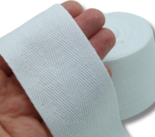 Cotton Twill Tape 2" & 1.5" & 1" - 10 Yards - 50+ Colors -%100 Natural Cotton 1 Inch 1.5 Inch 2 Inch Herringbone Bias Binding Cotton Tape Trim for Sewing Wrapping Craft DIY White 10605