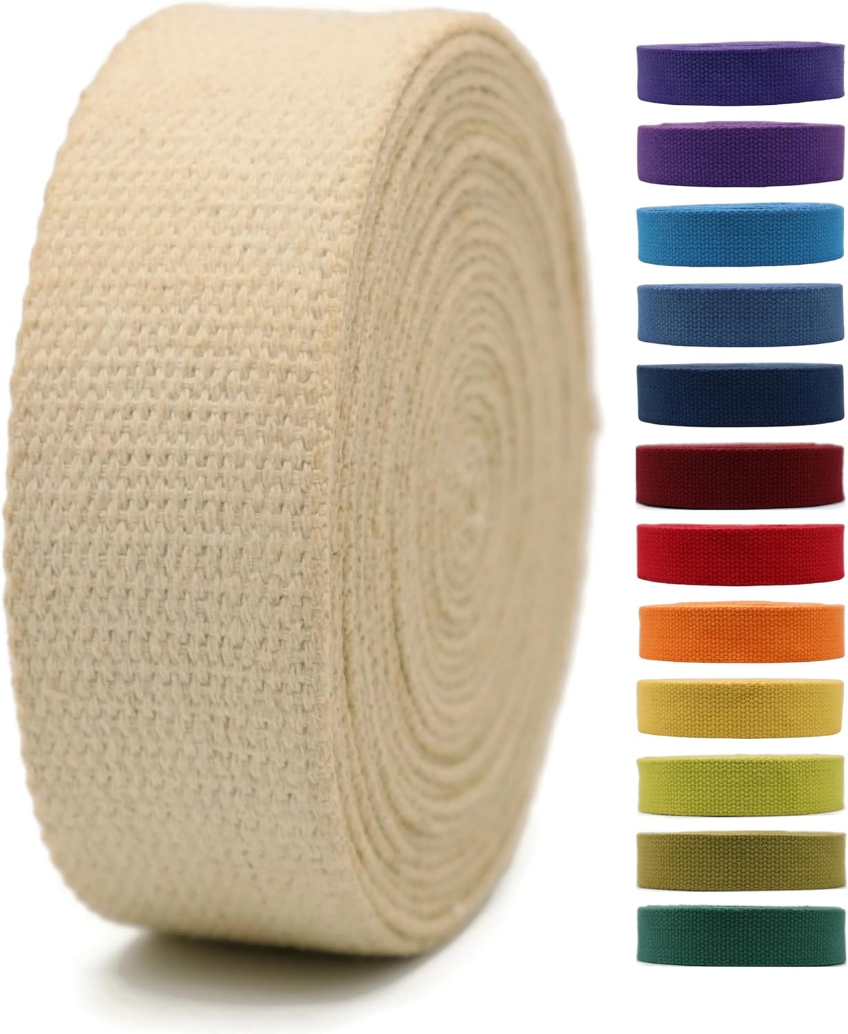 2" & 1.5'' & 1" Cotton Webbing - 5 Yards - 50+ Colors -100% Natural Cotton - Turkish Woven - Heavy Duty 1 Inch 1.5 Inch 2 Inch Canvas Webbing for Sewing Straps Bags Climbing Indoors Craft DIY 115855…