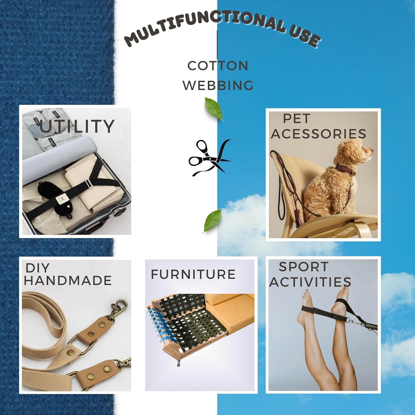 Cotton Webbing 2" & 1.5'' & 1" - 5 Yards - 50+ Colors -%100 Natural Cotton - Turkish Woven - Heavy Duty1 Inch 1.5 Inch 2 Inch Canvas Webbing for Sewing Straps Bags Climbing Indoors Craft DIY 11445…