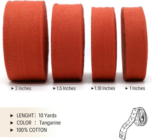 1" & 1.18" & 1.5'' & 2" Cotton Twill Tape - 10 Yards - 50+ Colors -%100 Natural Cotton 1 Inch 1.5 Inch 2 Inch Herringbone Bias Binding Cotton Tape Trim for Sewing Wrapping Craft DIY 10162 (Tangarine)…