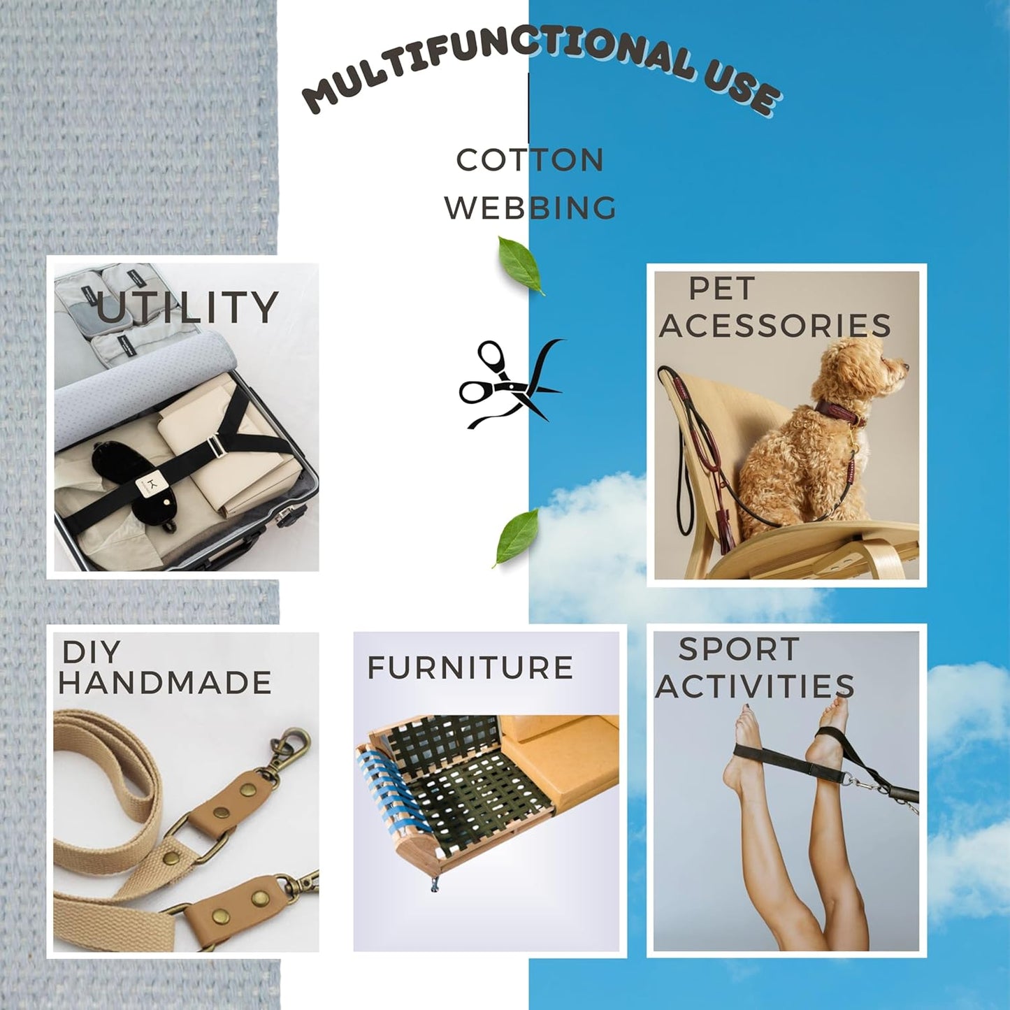 2" & 1.5'' & 1" Cotton Webbing - 5 Yards - 50+ Colors -%100 Natural Cotton - Turkish Woven - Heavy Duty 1 Inch 1.5 Inch 2 Inch Canvas Webbing for Sewing Straps Bag Climbing Indoors Craft DIY 11574