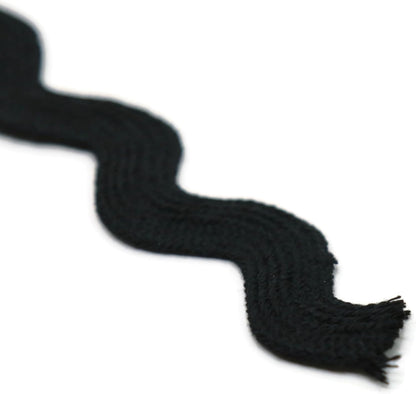 Cotton RIC Rac Trim - 3/4 Inch - 5 Yards - Black Wave Bending Fringe Lace Ribbon for Sewing Clothes, Gift Wrapping, Home Party Decoration CTR02105