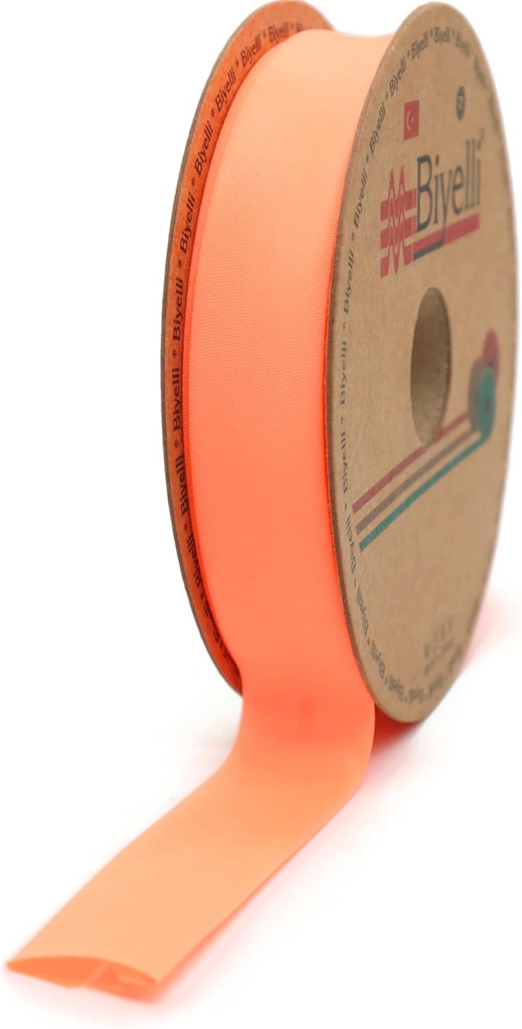 Fold Neon Bias Binding Tape - 99+ Colors - 3/4 Inches Wide - 27 Yards - Fold Neon Binding Bias Ribbon Fabric Piping Bias Binding Tape for Sewing Clothing DIY Orange D100