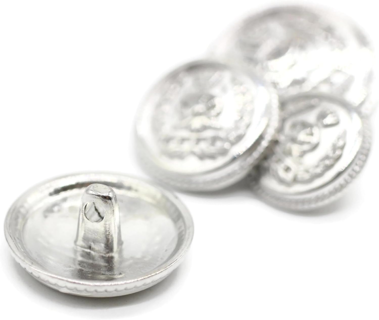 Silver Metal Shank Buttons - 12 Pcs - 4 Size Options - Crown Round Metal Shank Buttons for Men Women Blazer Coat Uniform Shirt Suit and Jacket Sewing Craft DIY N8701