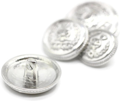 Silver Metal Shank Buttons - 12 Pcs - 4 Size Options - Crown Round Metal Shank Buttons for Men Women Blazer Coat Uniform Shirt Suit and Jacket Sewing Craft DIY N8701