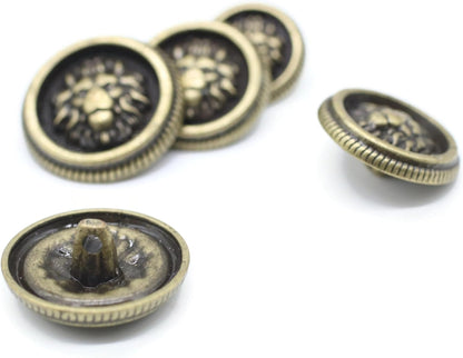 Lion Bronze Metal Shank Buttons - 12 Pcs - 3 Size Options - Luxury Crown Round Wave Metal Shank Buttons for Men Women Blazer Coat Uniform Shirt Suit and Jacket Sewing Craft DIY N14503