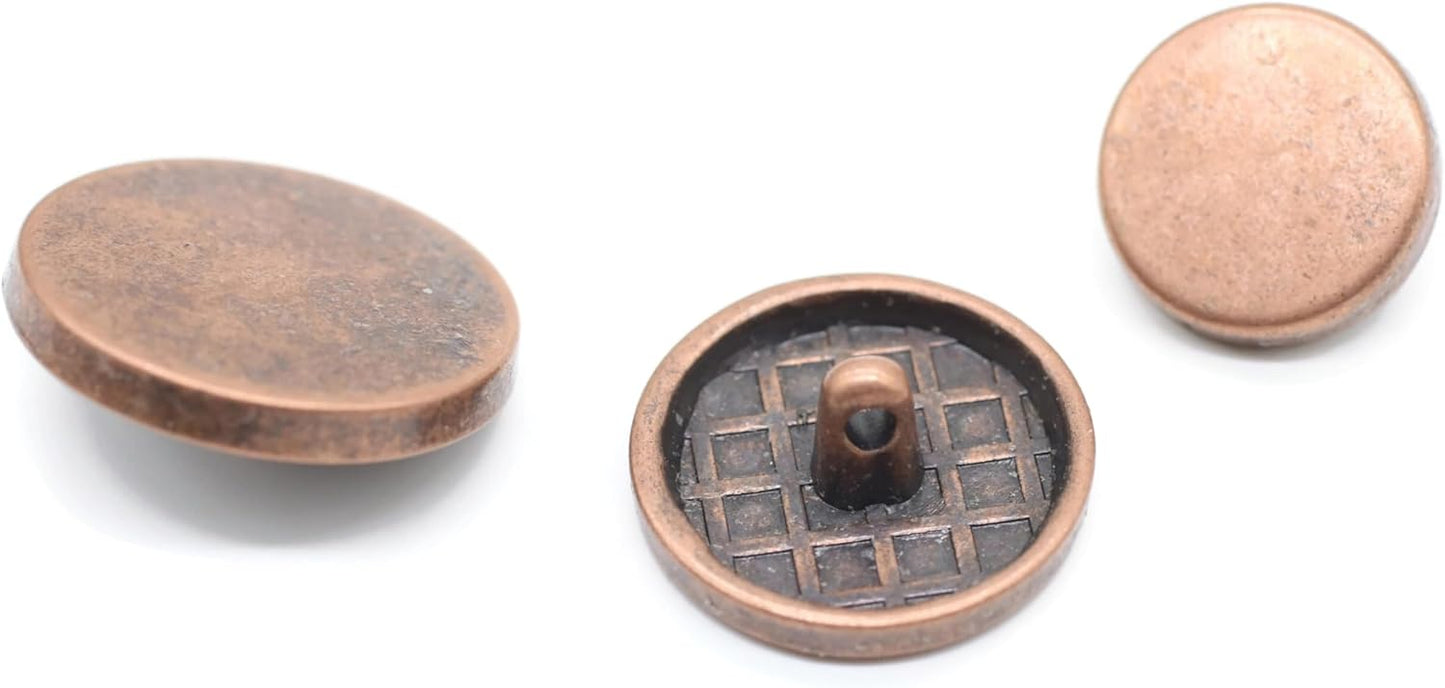 Flat Antique Copper Metal Shank Buttons - 12 Pcs - 4 Size Options - Luxury Flat Round Wave Metal Shank Buttons for Men Women Blazer Coat Uniform Shirt Suit and Jacket Sewing Craft DIY N22804
