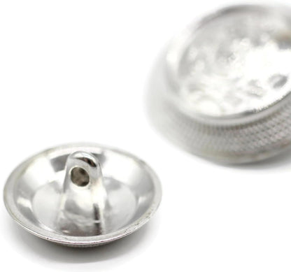 Silver Metal Shank Buttons - 12 Pcs - 4 Size Options - Crown Flat Round Metal Shank Buttons for Men Women Blazer Coat Uniform Shirt Suit and Jacket Sewing Craft DIY N8804