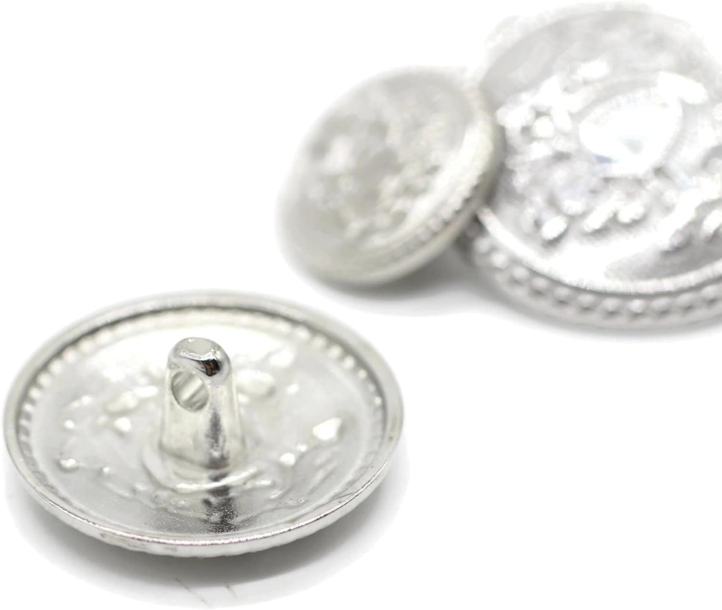 Silver Metal Shank Buttons - 12 Pcs - 3 Size Options - Twin Lion of Kingdom Round Metal Shank Buttons for Men Women Blazer Coat Uniform Shirt Suit and Jacket Sewing Craft DIY N6502