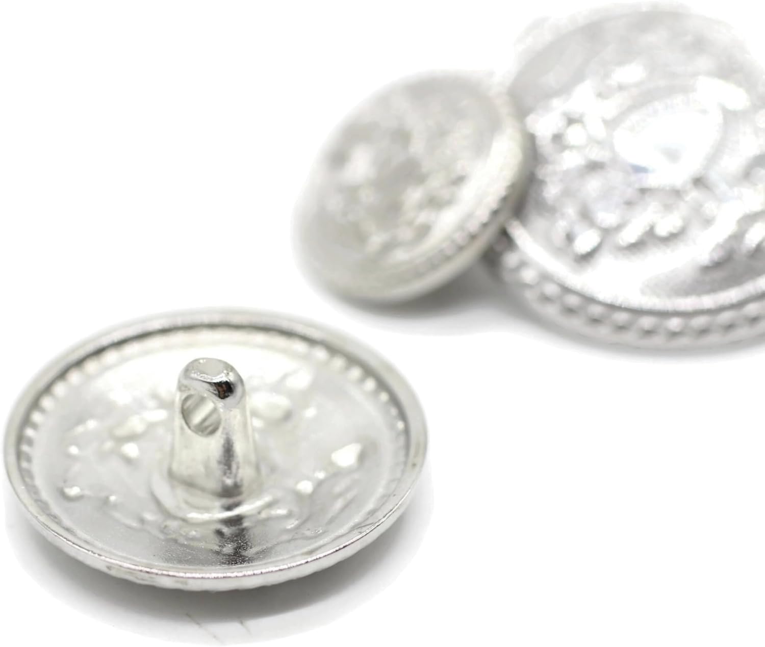 Silver Metal Shank Buttons - 12 Pcs - 3 Size Options - Twin Lion of Kingdom Round Metal Shank Buttons for Men Women Blazer Coat Uniform Shirt Suit and Jacket Sewing Craft DIY N6502