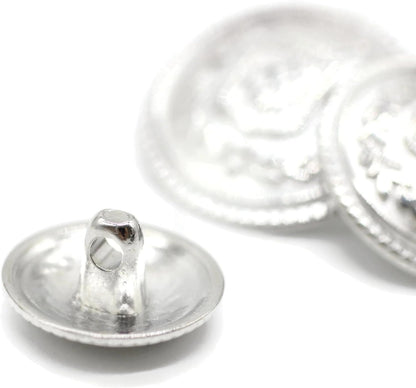 Silver Metal Shank Buttons - 12 Pcs - 3 Size Options - Kingdom Crown Round Metal Shank Buttons for Men Women Blazer Coat Uniform Shirt Suit and Jacket Sewing Craft DIY N7901