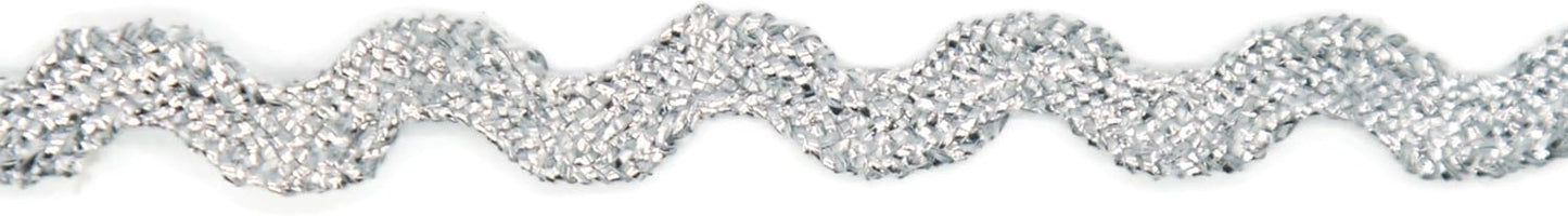 Glitter RIC Rac Trim - 1/4 Inch (6mm) - 5 Yards - Silver Wave Bending Fringe Trim Glitter Lace Ribbon RIC Rac Trim for Sewing Clothes Gift Wrapping Home Party Decoration GL0405