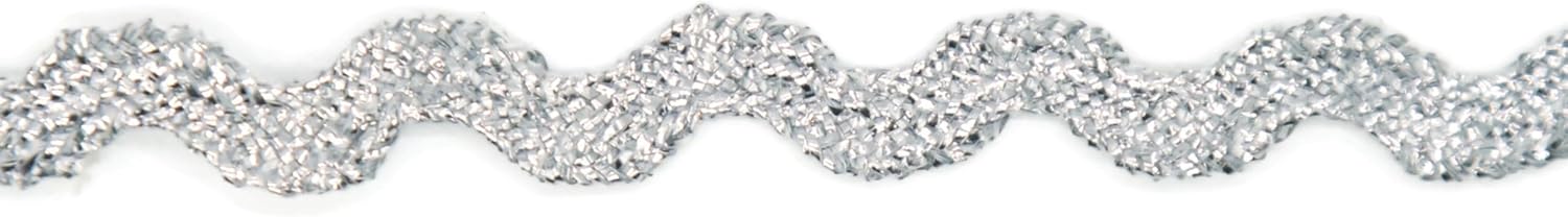 Glitter RIC Rac Trim - 1/4 Inch (6mm) - 5 Yards - Silver Wave Bending Fringe Trim Glitter Lace Ribbon RIC Rac Trim for Sewing Clothes Gift Wrapping Home Party Decoration GL0405