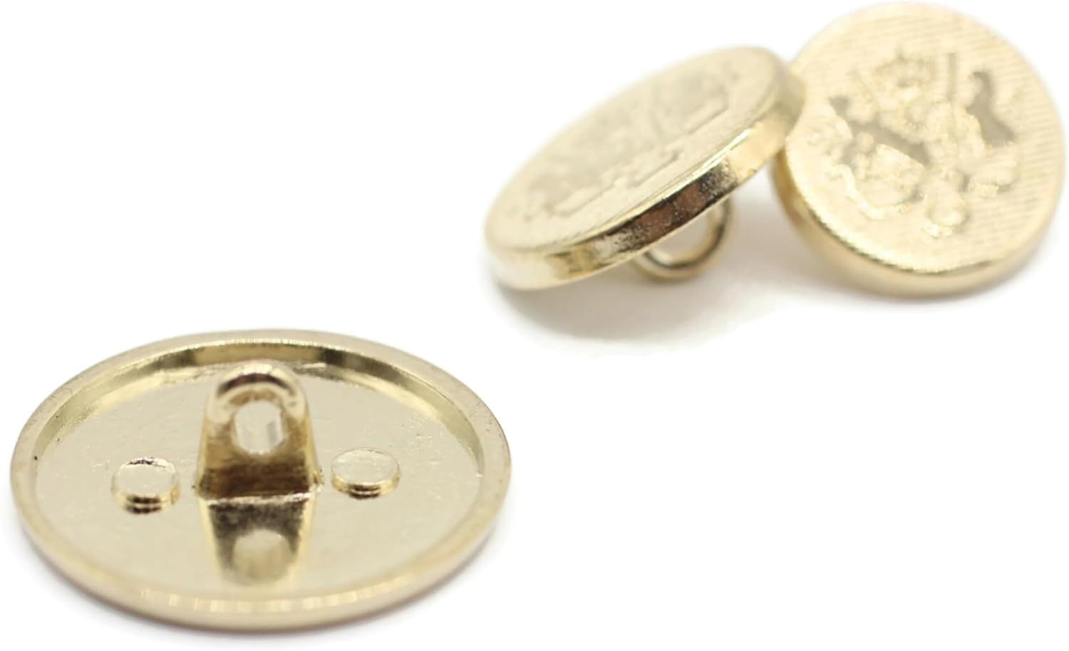 Gold Metal Shank Buttons - 12 Pcs - 3 Size Options - Luxury Twin Lion Kingdom Round Metal Shank Buttons for Men Women Blazer Coat Uniform Shirt Suit and Jacket Sewing Craft DIY N3203