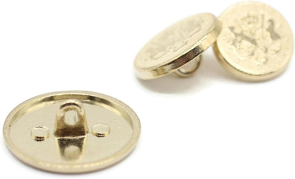 Gold Metal Shank Buttons - 12 Pcs - 3 Size Options - Luxury Twin Lion Kingdom Round Metal Shank Buttons for Men Women Blazer Coat Uniform Shirt Suit and Jacket Sewing Craft DIY N3203