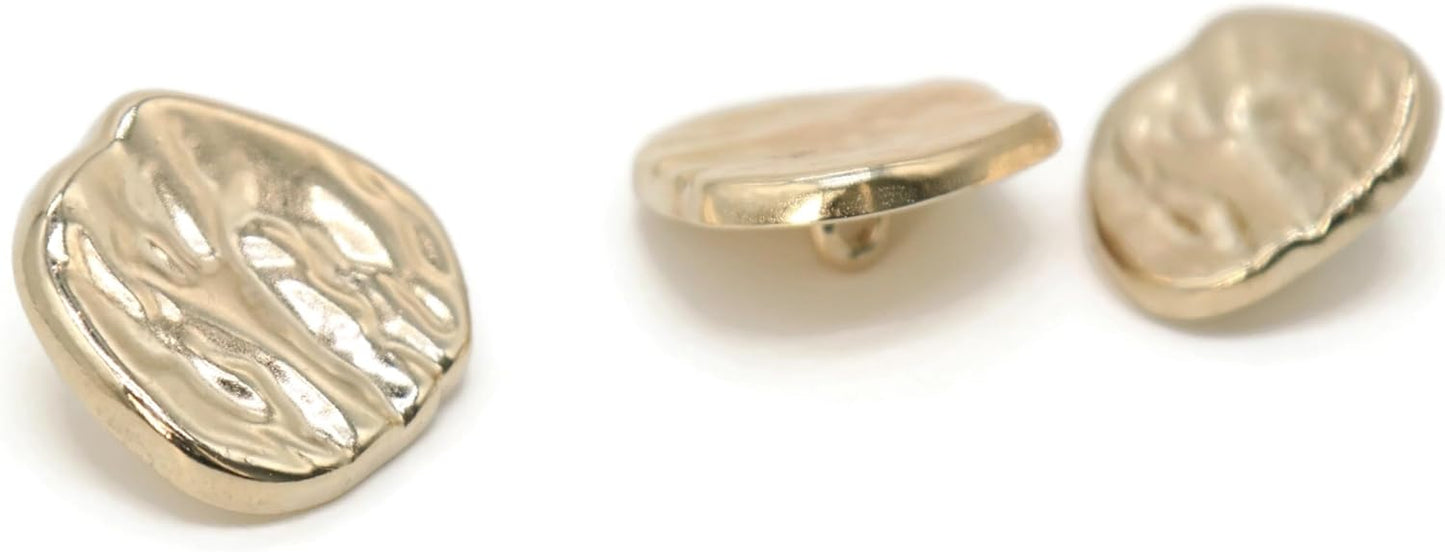 Wrinkle Gold Metal Shank Buttons - 12 Pcs - 3 Size Options - Luxury Wave Wrinkle Irregular Wave Metal Shank Buttons for Men Women Blazer Coat Uniform Shirt Suit and Jacket Sewing Craft DIY N16103