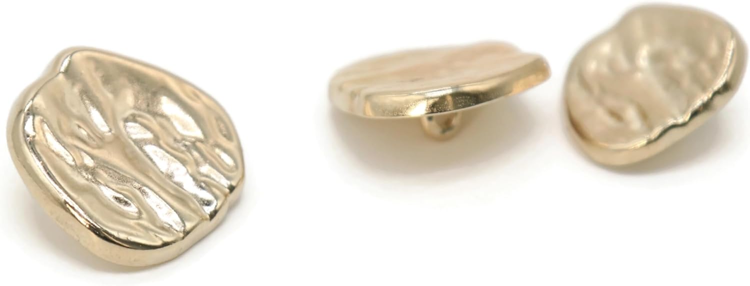 Wrinkle Gold Metal Shank Buttons - 12 Pcs - 3 Size Options - Luxury Wave Wrinkle Irregular Wave Metal Shank Buttons for Men Women Blazer Coat Uniform Shirt Suit and Jacket Sewing Craft DIY N16103