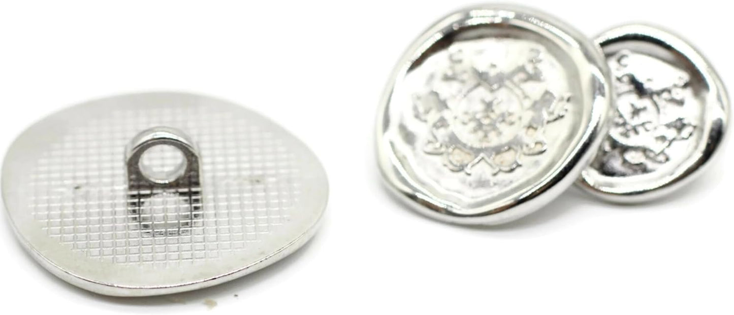 Silver Metal Shank Buttons - 12 Pcs - 3 Size Options - Antique Kingdom Round Metal Shank Buttons for Men Women Blazer Coat Uniform Shirt Suit and Jacket Sewing Craft DIY N2301