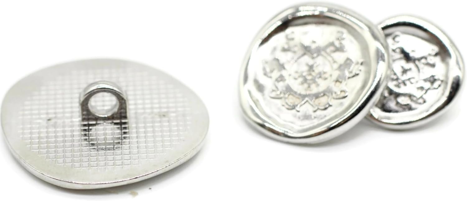 Silver Metal Shank Buttons - 12 Pcs - 3 Size Options - Antique Kingdom Round Metal Shank Buttons for Men Women Blazer Coat Uniform Shirt Suit and Jacket Sewing Craft DIY N2301