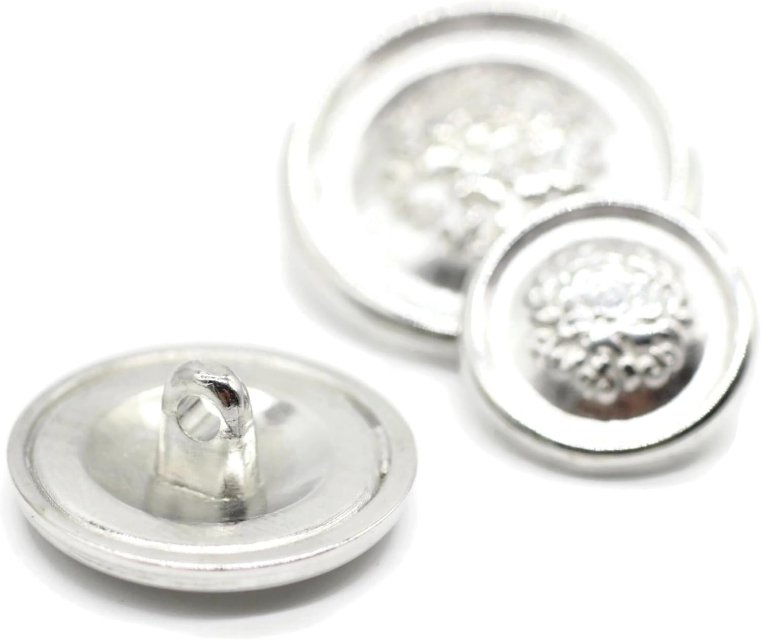 Silver Metal Shank Buttons - 12 Pcs - 3 Size Options - Floral Round Metal Shank Buttons for Men Women Blazer Coat Uniform Shirt Suit and Jacket Sewing Craft DIY N6902