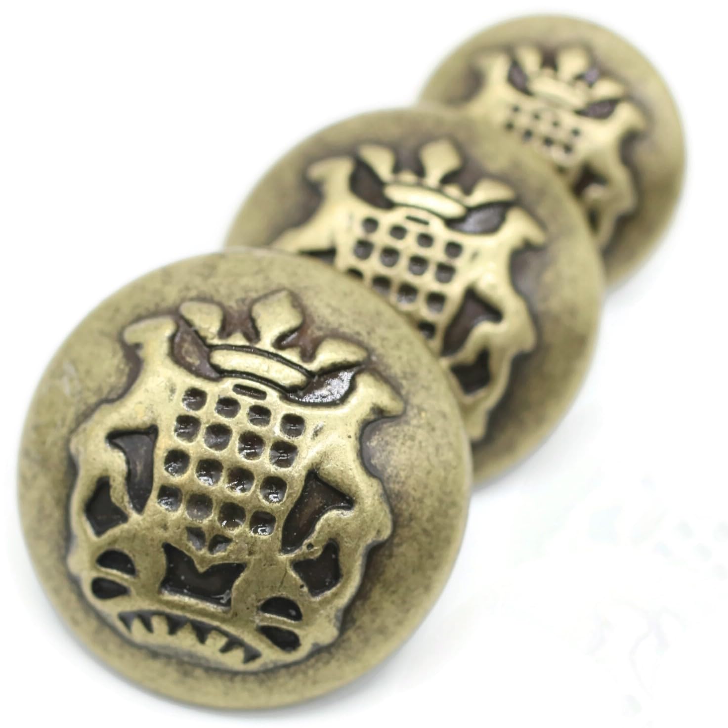 Bronze Metal Shank Buttons - 12 Pcs - 3 Size Options - Crown Floral Round Metal Shank Buttons for Men Women Blazer Coat Uniform Shirt Suit and Jacket Sewing Craft DIY N17003