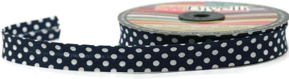 Cotton Fold Bias Binding Tape - 3/4 Inches (20mm) Wide - 27 Yards - Polka Dots Single Fold Cotton Fold Bias Binding Tape for Sewing Clothing DIY Dark Blue A19