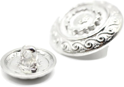 Silver Metal Shank Buttons - 12 Pcs - 2 Size Options - Luxury Floral Round Wave Metal Shank Buttons for Men Women Blazer Coat Uniform Shirt Suit and Jacket Sewing Craft DIY N9702