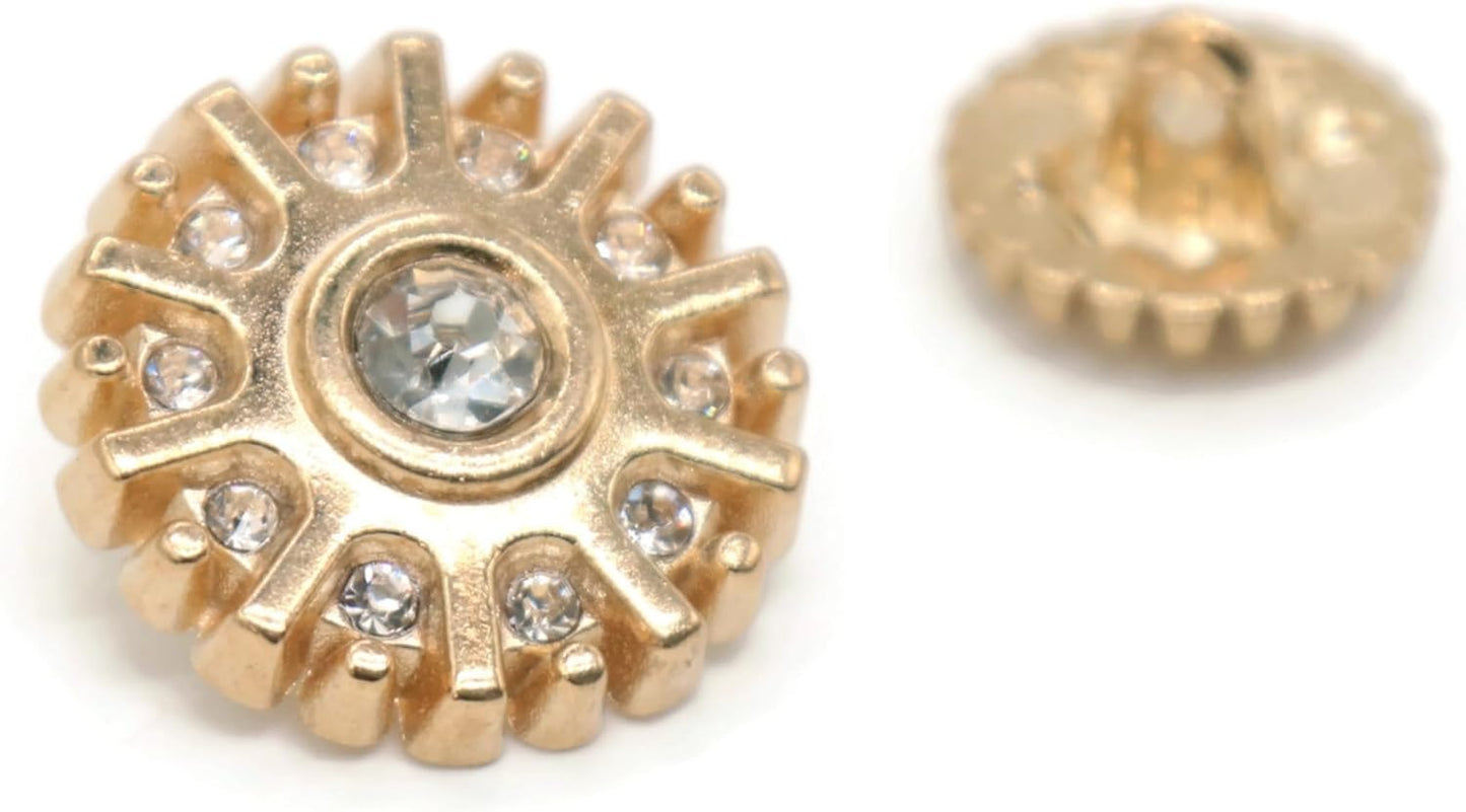 Rhinestone Gold Metal Shank Buttons - 12 Pcs - 3 Size Options - Luxury Rhinestone Floral Round Metal Shank Buttons for Women Blazer Coat Uniform Shirt Suit and Jacket Sewing Craft DIY N15703