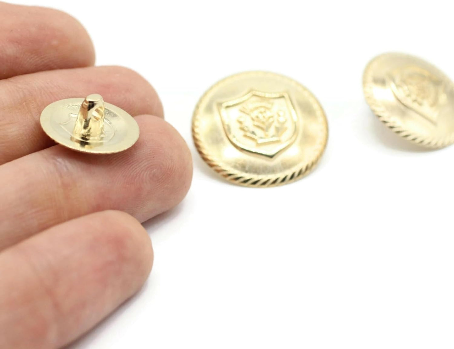 Gold Metal Shank Buttons - 12 Pcs - 3 Size Options - Floral Round Metal Shank Buttons for Men Women Blazer Coat Uniform Shirt Suit and Jacket Sewing Craft DIY N3603