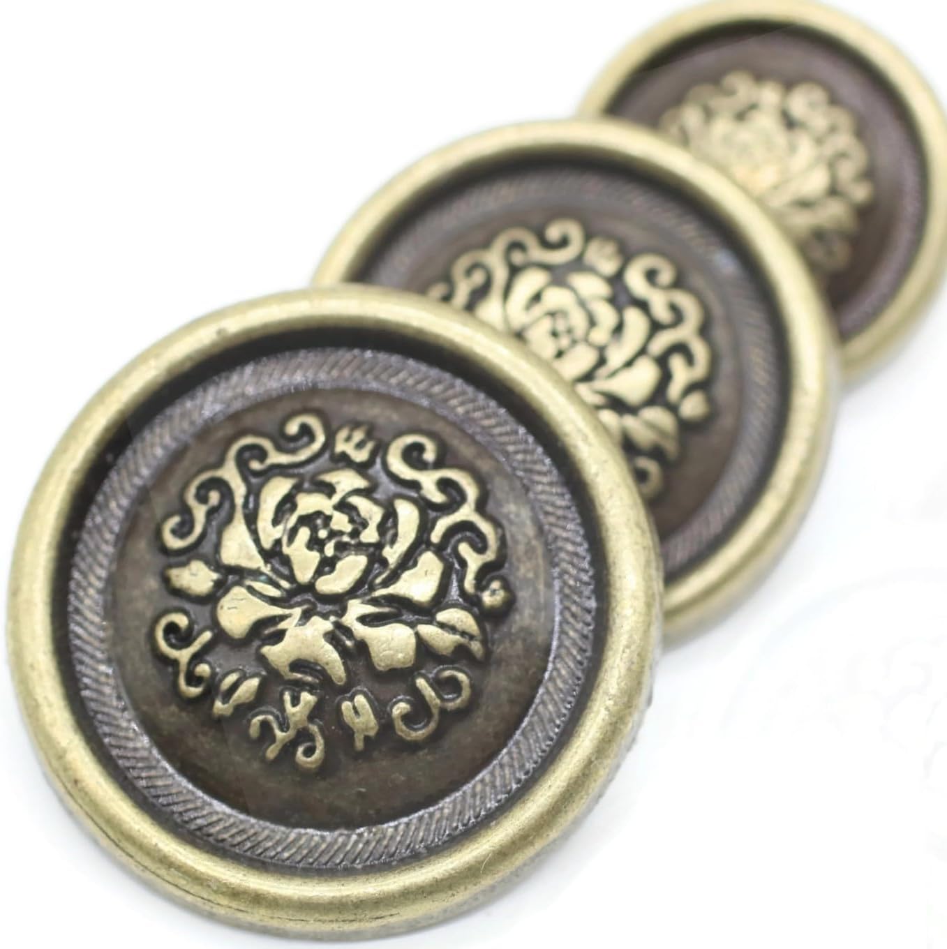 Bronze Metal Shank Buttons - 12 Pcs - 3 Size Options - Floral Round Metal Shank Buttons for Men Women Blazer Coat Uniform Shirt Suit and Jacket Sewing Craft DIY N17902