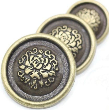 Bronze Metal Shank Buttons - 12 Pcs - 3 Size Options - Floral Round Metal Shank Buttons for Men Women Blazer Coat Uniform Shirt Suit and Jacket Sewing Craft DIY N17901