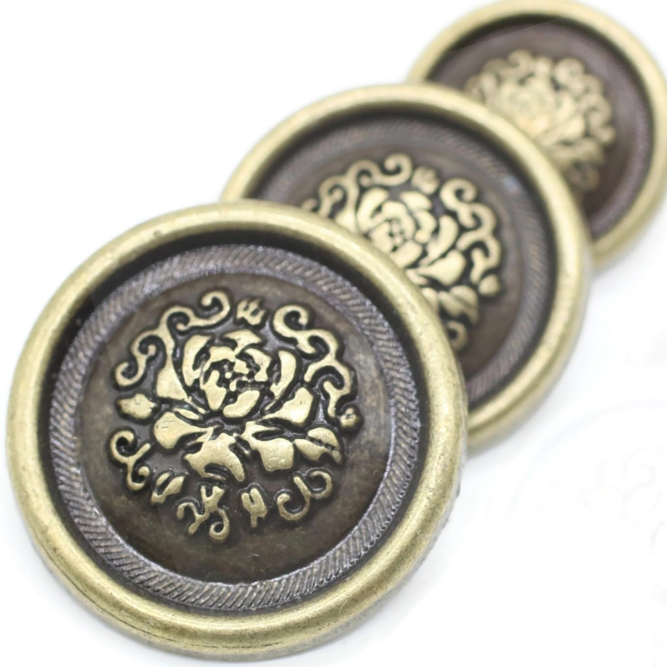 Bronze Metal Shank Buttons - 12 Pcs - 3 Size Options - Floral Round Metal Shank Buttons for Men Women Blazer Coat Uniform Shirt Suit and Jacket Sewing Craft DIY N17902