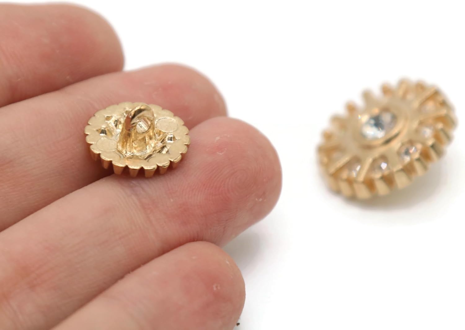 Rhinestone Gold Metal Shank Buttons - 12 Pcs - 3 Size Options - Luxury Rhinestone Floral Round Metal Shank Buttons for Women Blazer Coat Uniform Shirt Suit and Jacket Sewing Craft DIY N15703