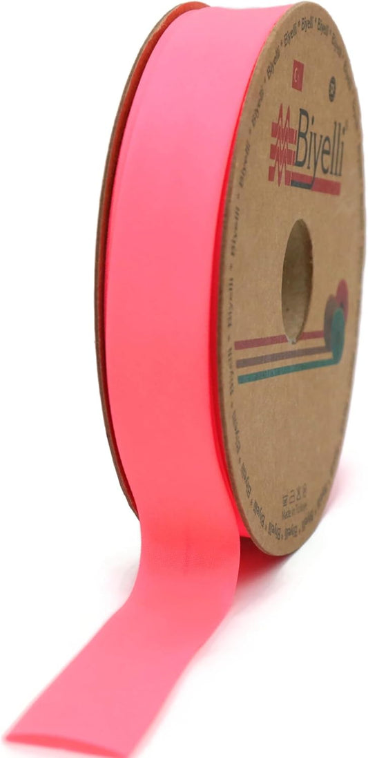 Fold Neon Bias Binding Tape - 99+ Colors - 3/4 Inches Wide - 27 Yards - Fold Neon Binding Bias Ribbon Fabric Piping Bias Binding Tape for Sewing Clothing DIY Pink D102
