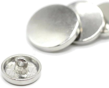 Flat Silver Metal Shank Buttons - 12 Pcs - 4 Size Options - Luxury Flat Round Wave Metal Shank Buttons for Men Women Blazer Coat Uniform Shirt Suit and Jacket Sewing Craft DIY N8401